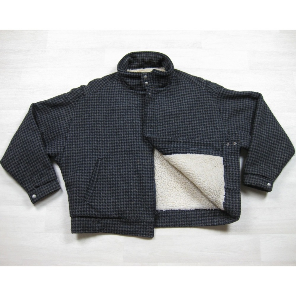 Vintage 80s Woolrich Harrington Jacket Men's‎ (XL) Wool Houndstooth Sherpa Lined